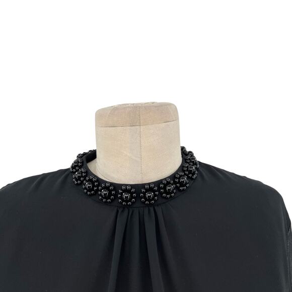 Ted Baker Klaree Top Blouse Beaded Jeweled Neckline Sheer Black Size 3 US 8 - Picture 2 of 12